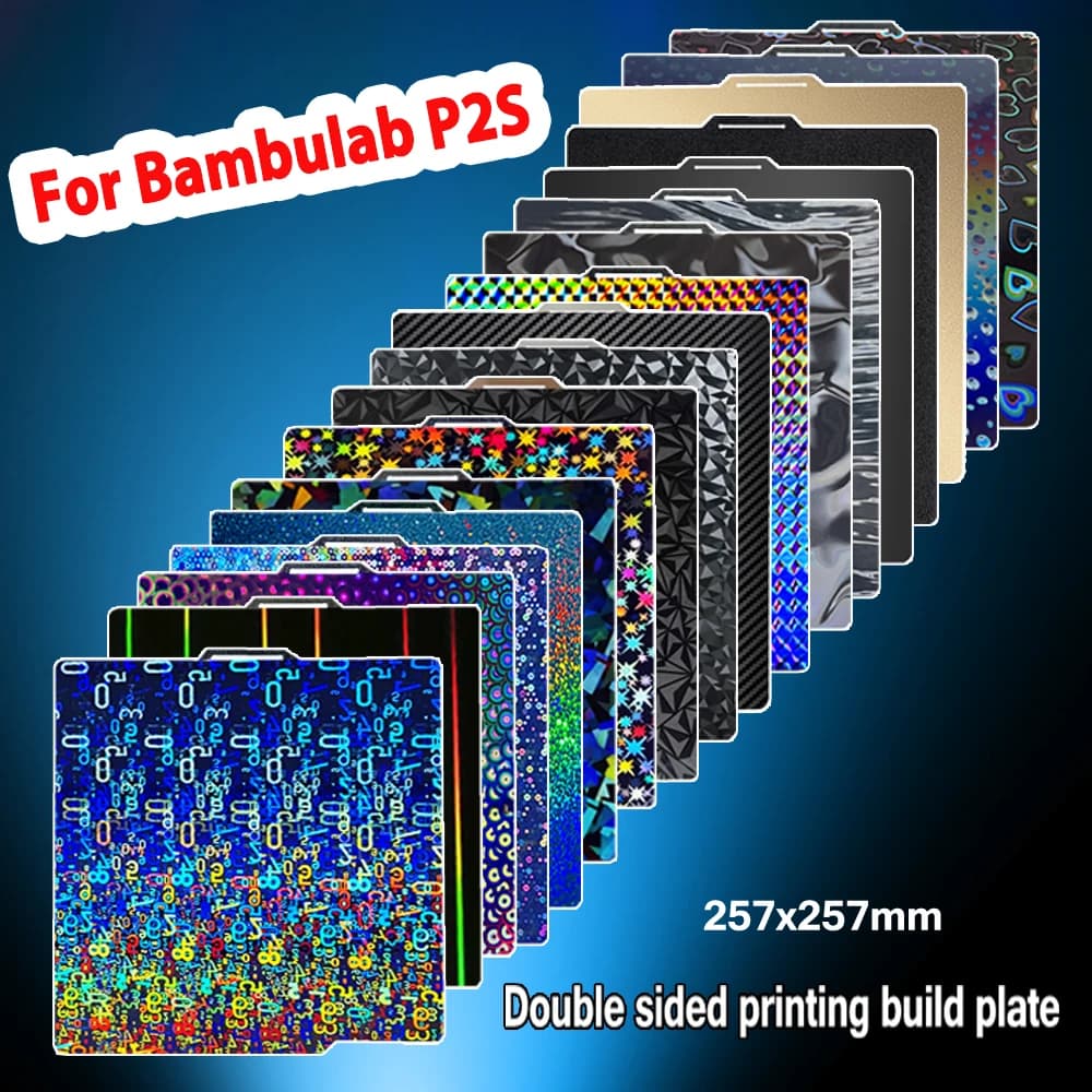 Piastra di stampa PEI a doppia faccia testurizzata in acciaio armonico per Bambu Lab P2S, per letto riscaldato Bambulab P2S, ricambi per stampante 3D