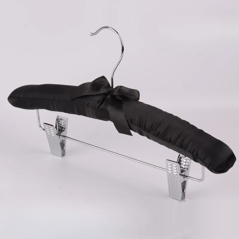 Satin Padded Hanger Silk Wrapped Clothes Hanger Clothes Hanging Silver Hook Non-slip Sponge Racks Clothes Shop Display Hangers