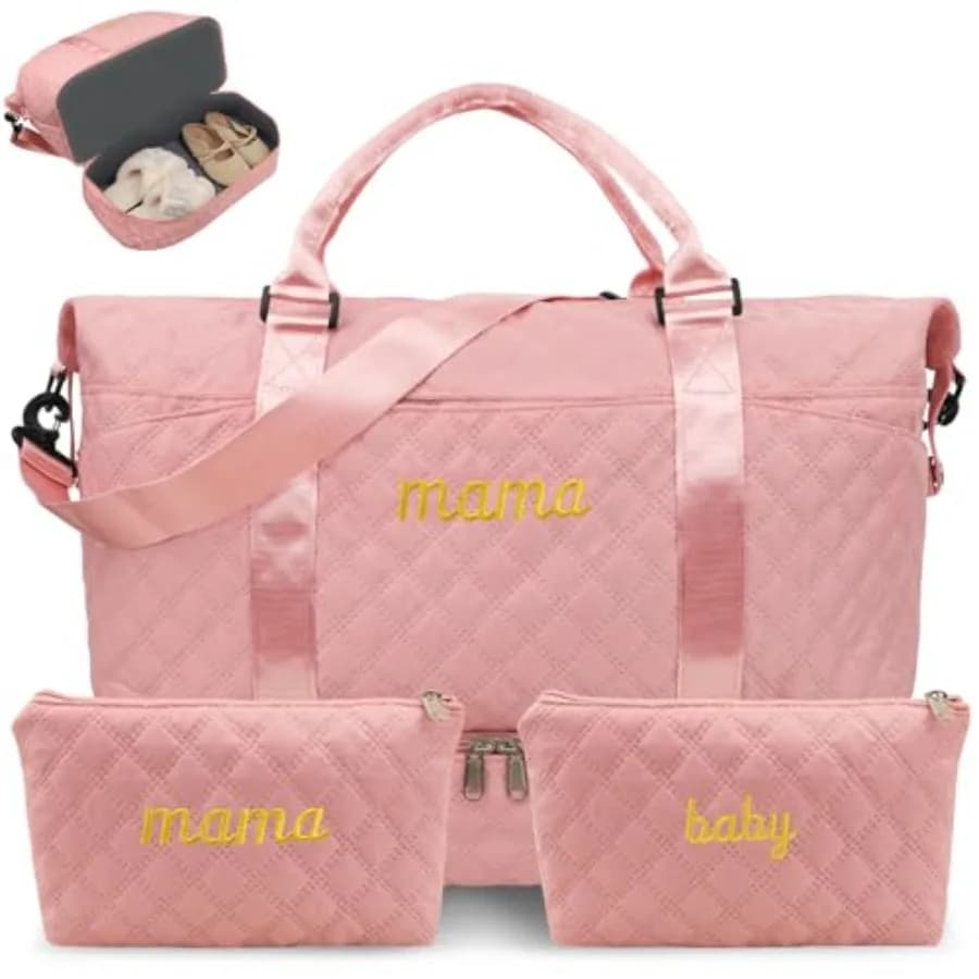 Mama Baby Pregnancy Hospital Bag Essentials for Women Labor Delivery Diaper Organizer with Shoe Compartment, 2 Waterproof Toile