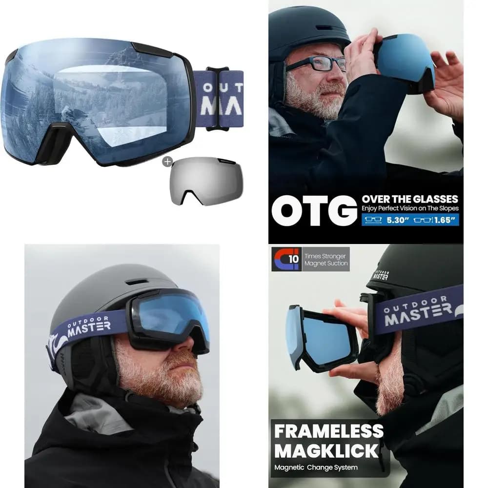 Occhiali da sci senza montatura con 2 lenti magnetiche HD Toric, compatibili con gli occhiali sopra