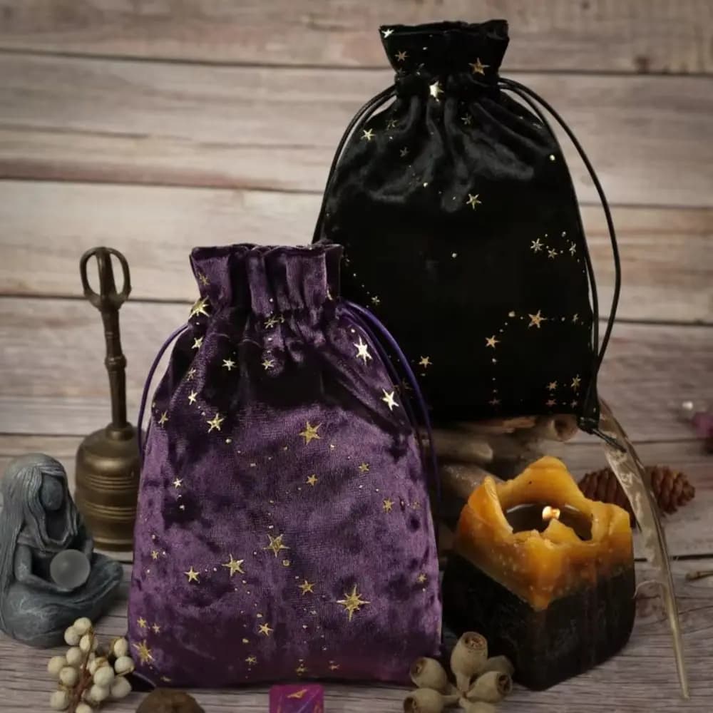 Borsa portaoggetti in velluto alla moda, sacchetto per carte dei Tarocchi e Oracoli con stampa a stelle, pochette multiuso, sacchetto regalo, sacchetto per gioielli