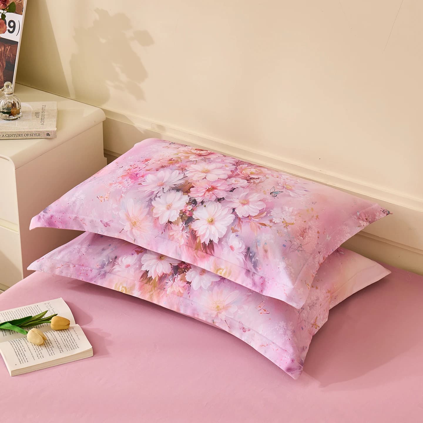 100%Cotton 2pcs Pillowcase Flower Printed Pillow Cover for Home Bed Cushion Cover 48x74cm Rectangle Pillowslip taie oreiller
