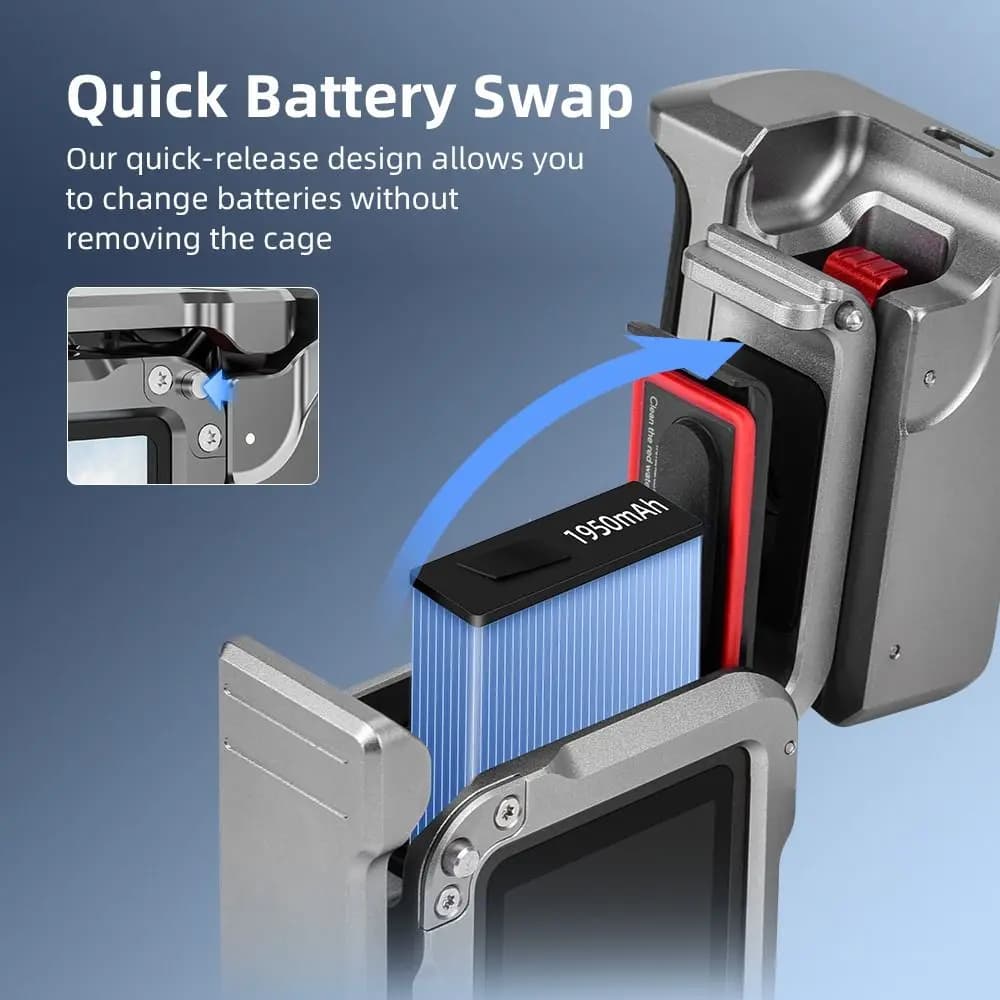 Kit Impugnatura Quick Release Xplorer con Gabbia Metallica, Pulsante di Scatto e Impugnatura Street Grip in Lega di Alluminio con Cold Shoe per DJI Osmo Action 6