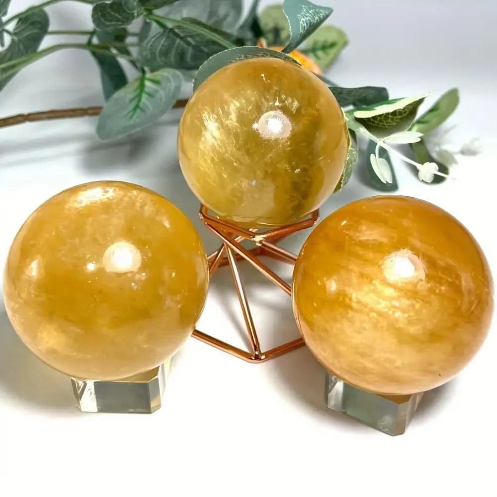 Sfera di Cristallo Naturale Giallo Island Spar, Sfere di Calcite Arancione Miele Lucidate, Sfera di Cristallo Naturale per Guarigione Spirituale