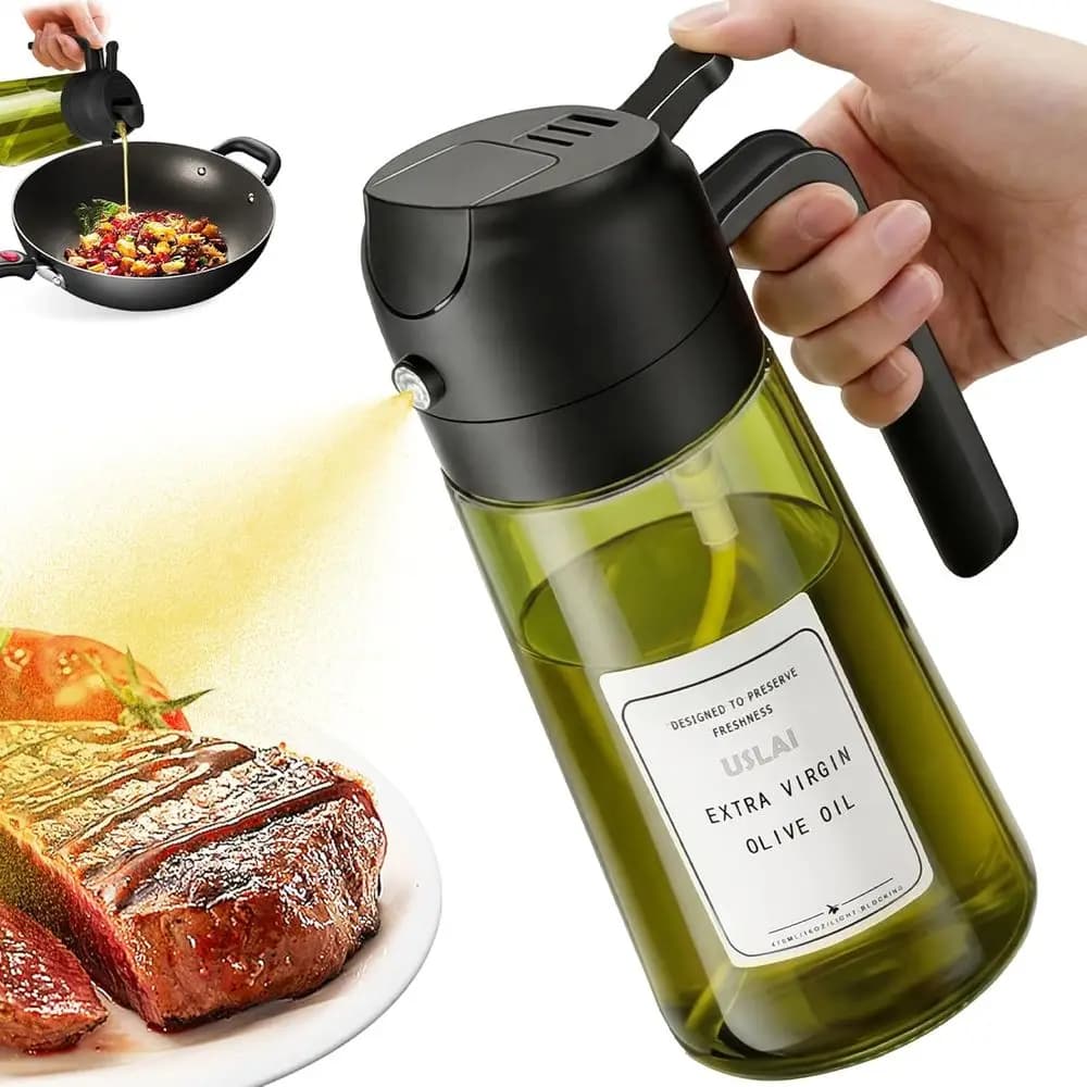 Spruzzatore e Dispenser in Vetro per Olio d'Oliva da 16oz, Doppio Uso per Cucina, Friggitrice ad Aria, Barbecue e Insalate - Verde