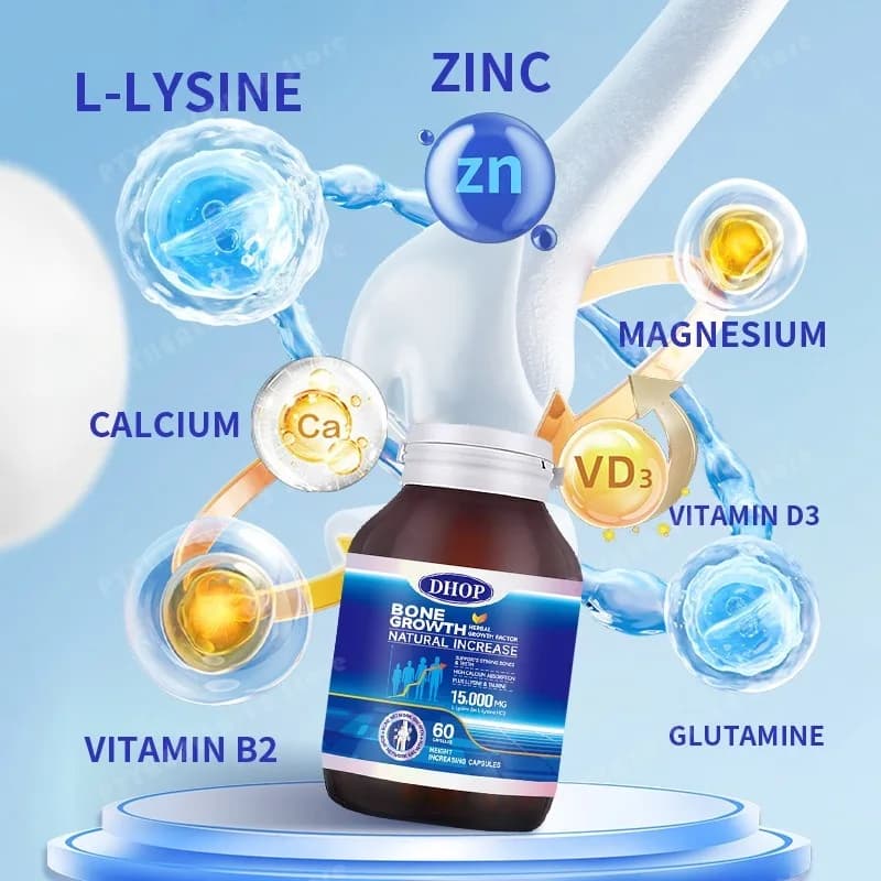 Bone Health Support Capsules with Calcium Vitamin D3 Zinc Magnesium and L-Lysine, Daily Mineral Supplement Nutritional Support