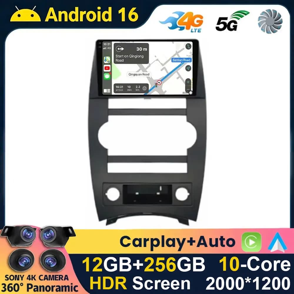 Android 15 Carplay Auto For Jeep Cherokee Commander XK 2005 2006 2007 2008 2009 2010 2011 Autoradio Multimedia GPS Stereo
