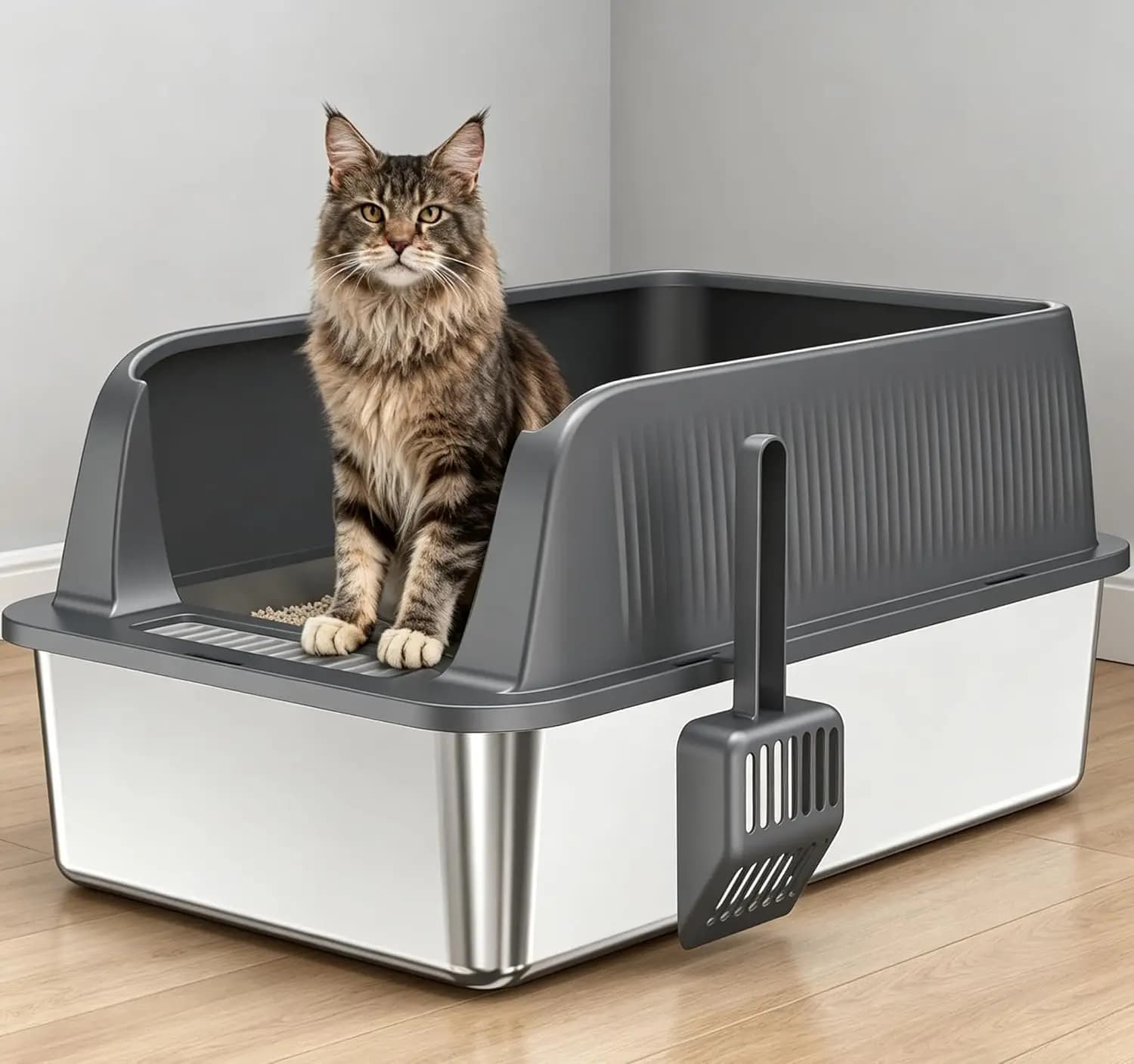 Lettiera per Gatti Anti-Perdita con Bordi Alti e Antiaderente, Facile da Pulire con Paletta Sospesa, per Gatti Attivi, Previene lo Spargimento, Mantiene la Casa Ordinata, Personalizzabile