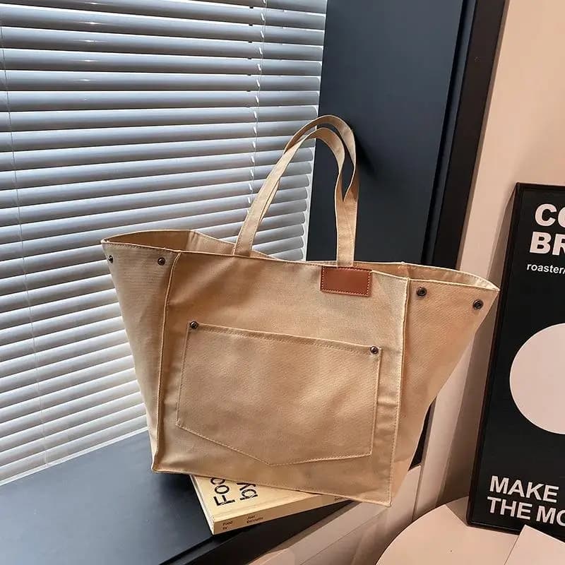 SUSU 1Pc Women's Tote Bag Canvas Sewing Thread Large Capacity Advanced Sense Handbag Convenient