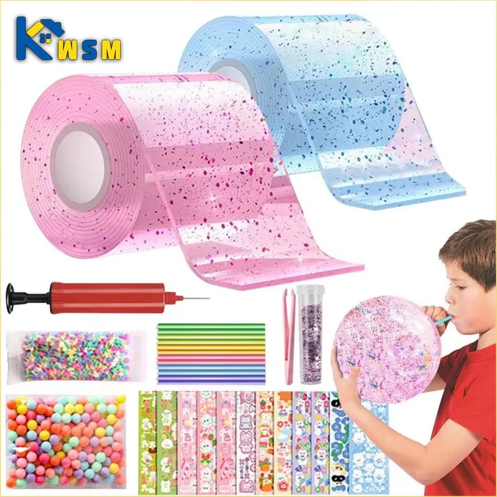 Glitter Nano Glue Set Bubble Blowing Slime Kit Putty Stretchy for Stress Relief DIY Bubble Hole Adhesive Fidget for Kids