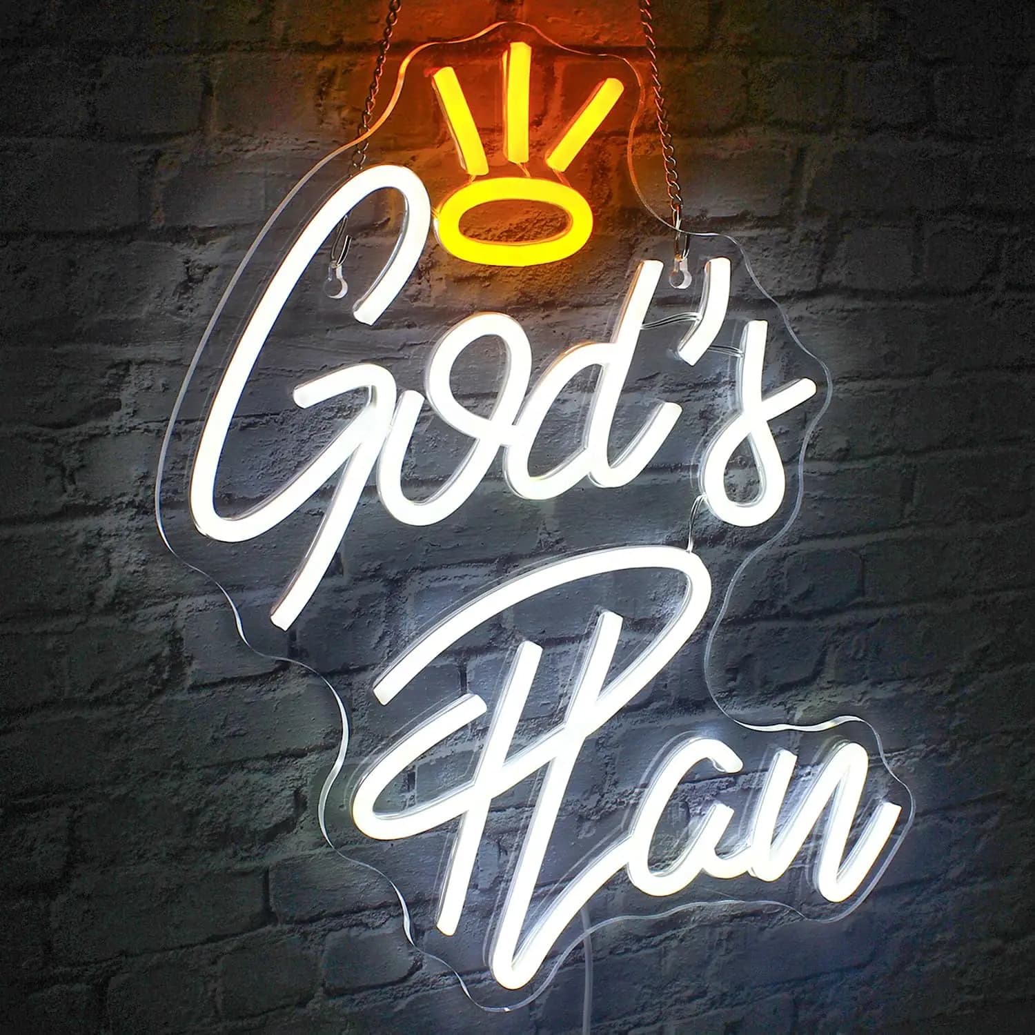 God's Plan Insegna al neon a LED bianca per la decorazione della parete, lettera alimentata tramite USB Insegna al neon Camera da letto Soggiorno Home Bar Decorazione della festa nuziale