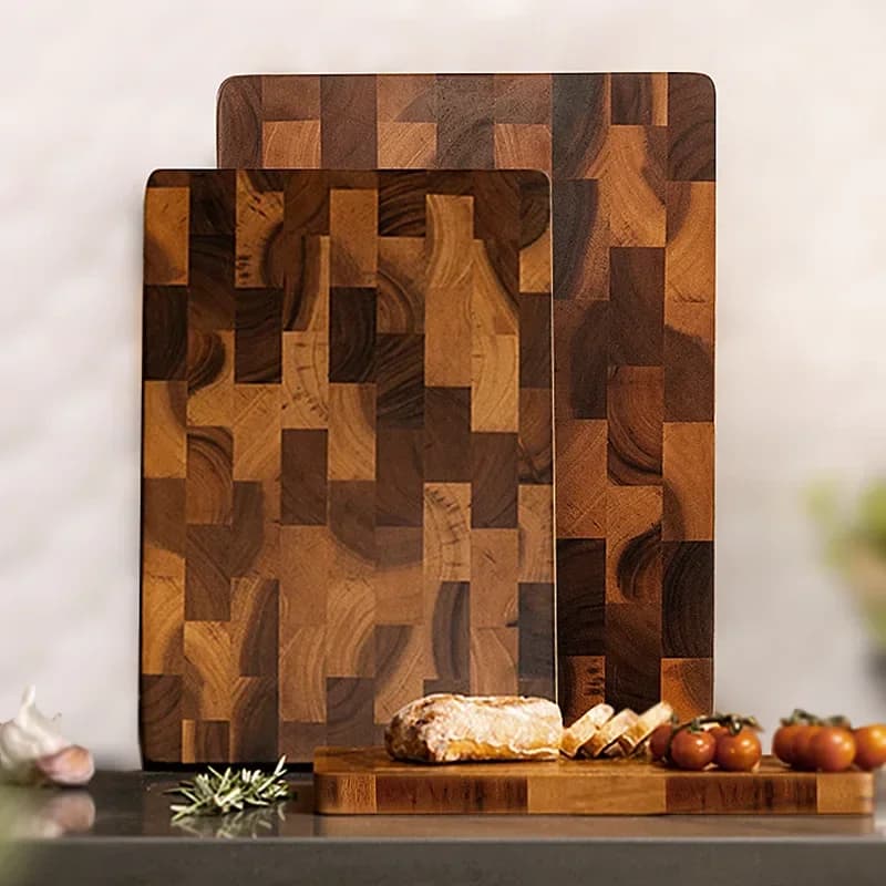 Tagliere bifacciale in legno massello con motivo a scacchiera in legno di acacia per uso domestico, tagli di frutta resistente alle crepe e resistente allo stampo