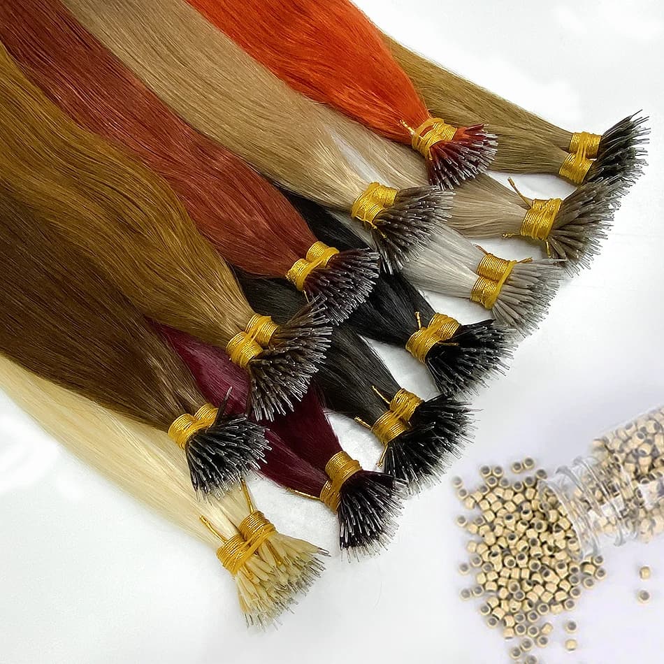 Nano rings estensione dei capelli veri capelli umani invisibili Mini perline in Silicone nero marrone biondo Microlink 100% estensione dei capelli umani s