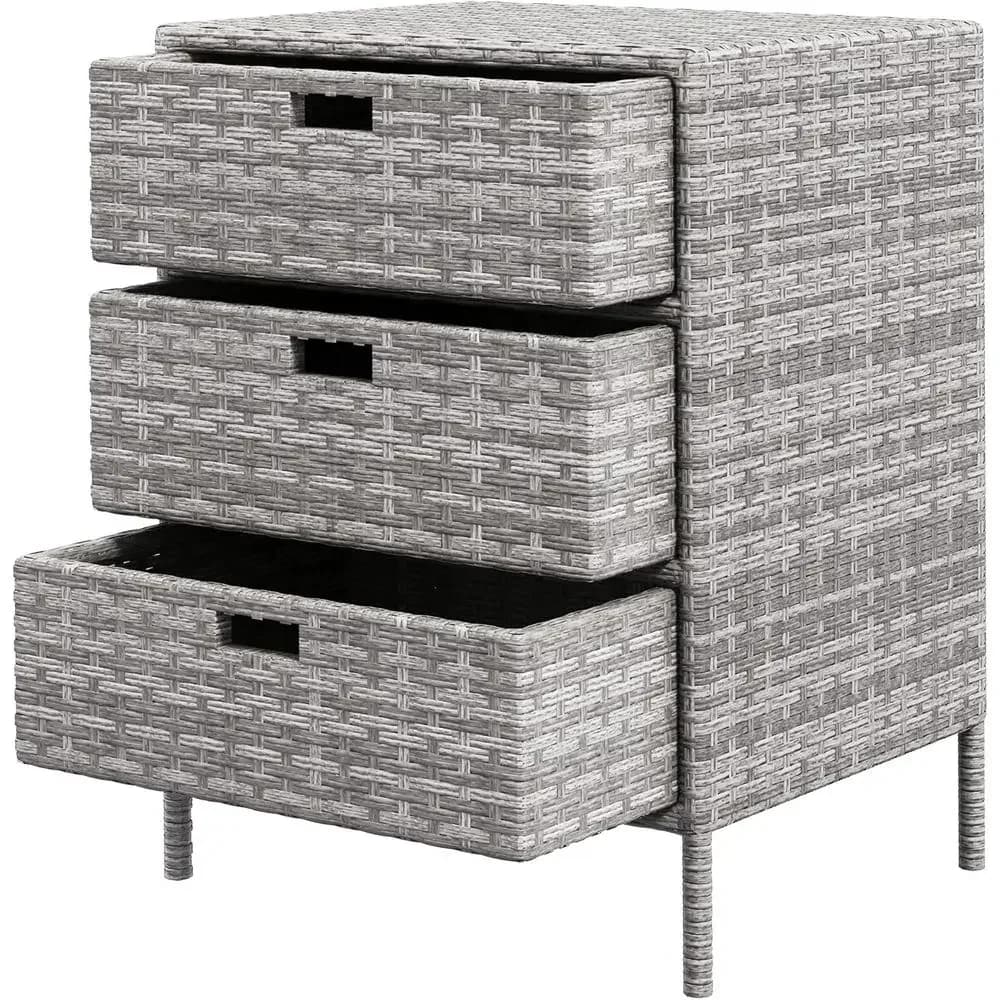 Gray Outdoor Towel Cabinet with 3 Shelves, Weatherproof PE Rattan Pool Storage Organizer