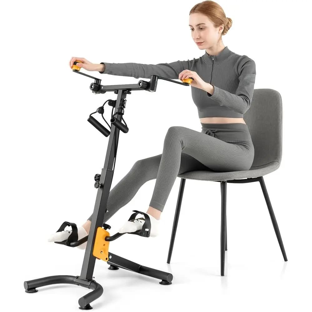 Cyclette Regolabile in Altezza con Maniglie e Bande di Resistenza per Fisioterapia e Allenamenti a Casa