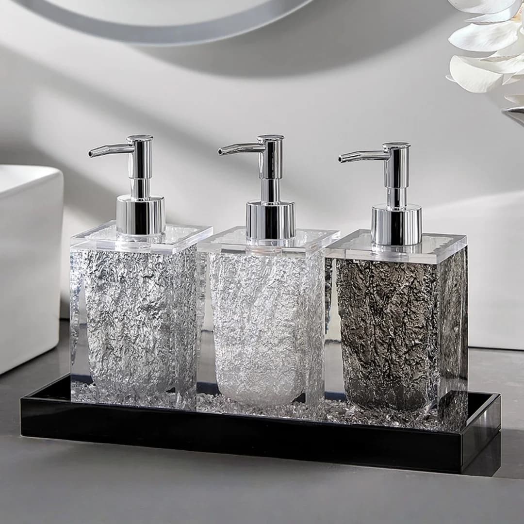 Dispenser di Sapone Liquido in Resina da 270ML, Bottiglia per Sapone da Bagno Argento, Dispenser per Disinfettante Mani, Shampoo e Lavamani
