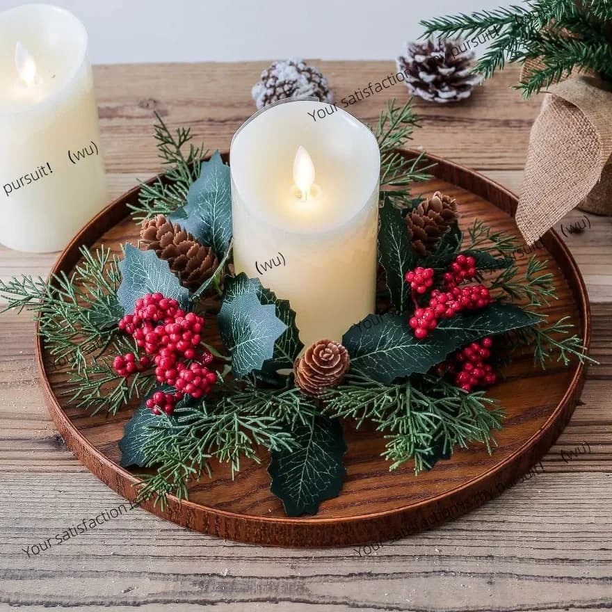 Christmas decoration leaf candle holder wreath, home table decoration, simulated leaf candle ring