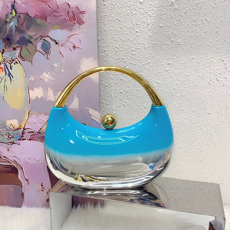 Pochette da sera di marca di lusso Borsa a conchiglia in acrilico Borsa da donna Borsa a tracolla alla moda Borsa da sposa con design a mezzaluna