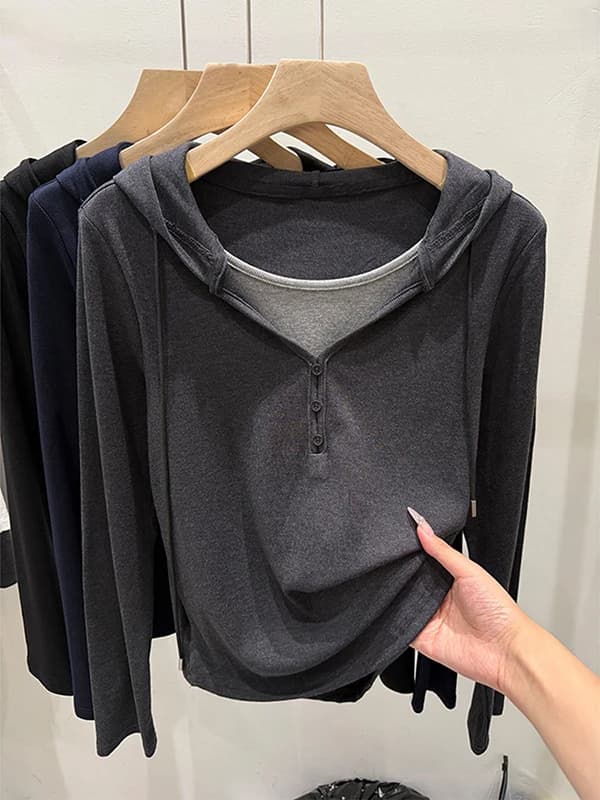 Chic Ladies' Long Sleeve Hoodie T-Shirt Base Shirt Spring Autumn Winter New Style Inner Wear Top Fashionable Small Shirt