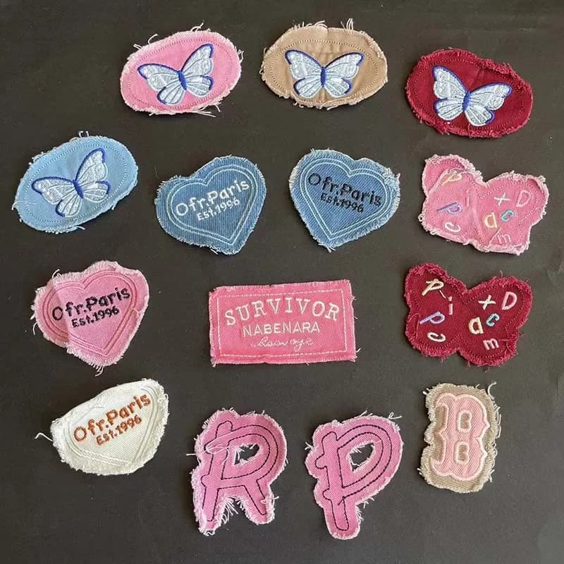 5 pz/cartone animato carino vestiti adesivi, lettere distintivi, cuore, farfalla tessuto Applique ricamo cucito su toppe per Jeans, abbigliamento
