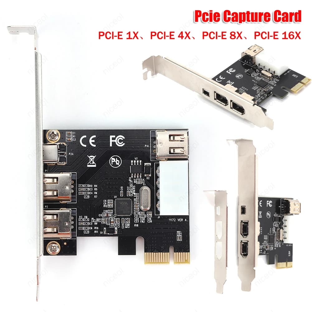 Scheda di acquisizione Video PCI-E da 1X a 16X 1394 DV con adattatore Firewire da 6 Pin a 4 Pin 3 porte Driver gratuito accessorio per Computer Desktop
