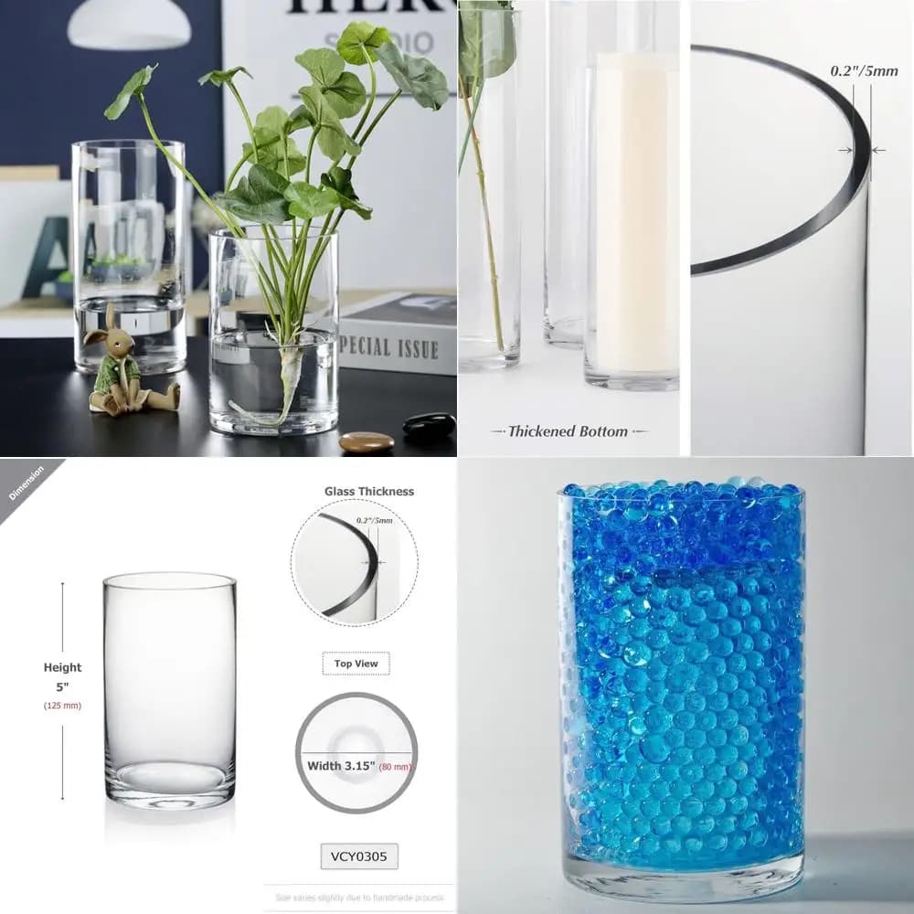 Set of 6 cylindrical vases in transparent glass, 3 cm in diameter x 5 cm in height, ideal for floating candles and centerpiece
