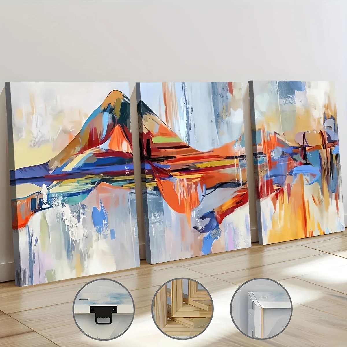 3 pezzi di arte astratta di moda in stile moderno, dipinti su tela incorniciati pronti per appendere la decorazione dell'ufficio del soggiorno della stanza
