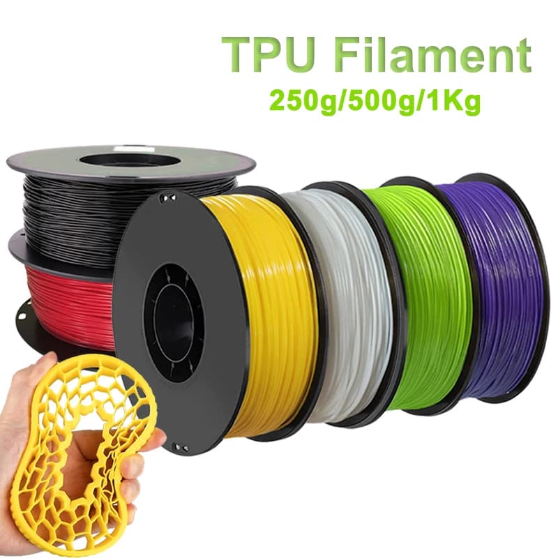 Flexible 3D Printer TPU Filament from 1,75 mm 250 g, 500 g, 1 kg Black Red Flexible Rubber Material Elastic Roll Flex Vacuum Packing