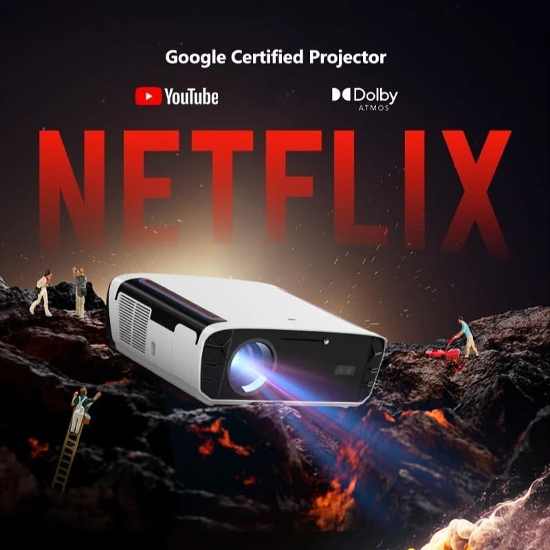 GTV Projector Compatible with Netflix 1850ANSI Android 14 Native 1080P Smart Home Theater Projector Tof Auto Focus NFC Screen