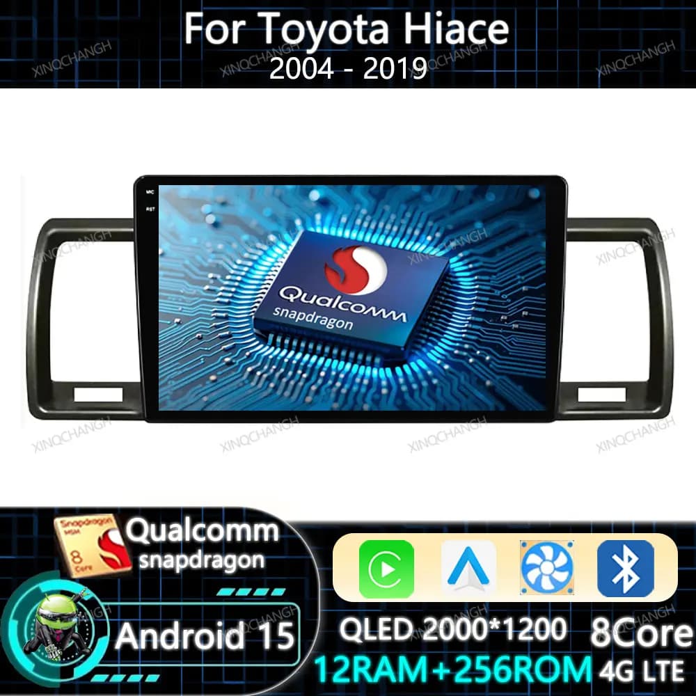 Android 15 Car Radio Carplay Auto For Toyota Hiace 2004 - 2019 BT 2DIN GPS Qualcomm Head Unit 4G WIFI Navigation QLED Navigation