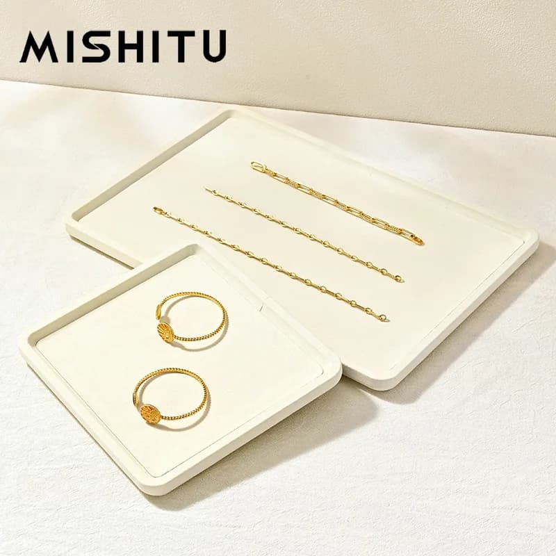 MISHITU Vassoi Espositori per Gioielli in Lino e Microfibra per Anelli, Collane e Bracciali, Organizzatore e Supporto per Esposizione Gioielli