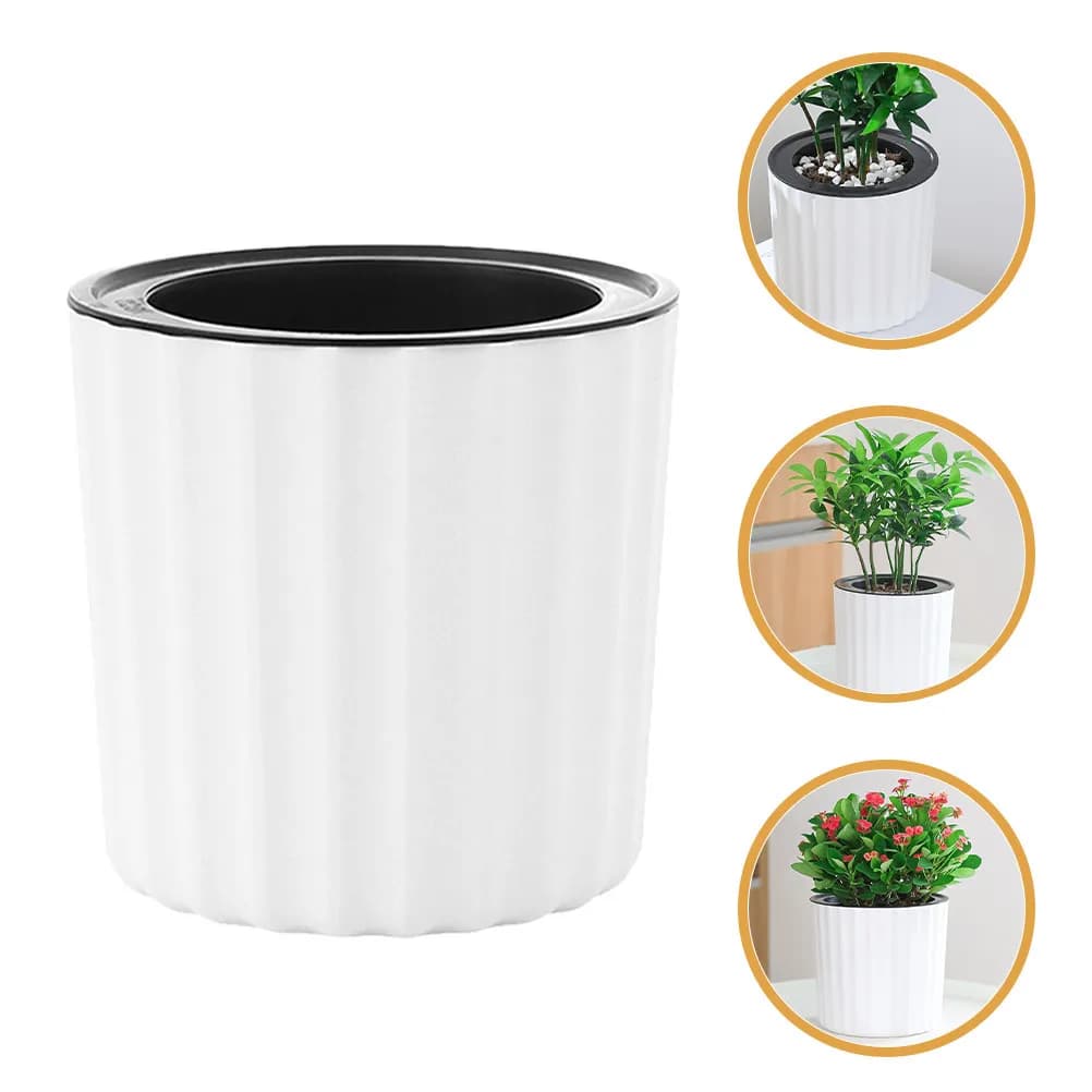 4Pcs Round White Plant Pots Self Watering Resin Flower Pots for Indoor Outdoor Herbs Seeds Nursery Garden Auto Watering Pot