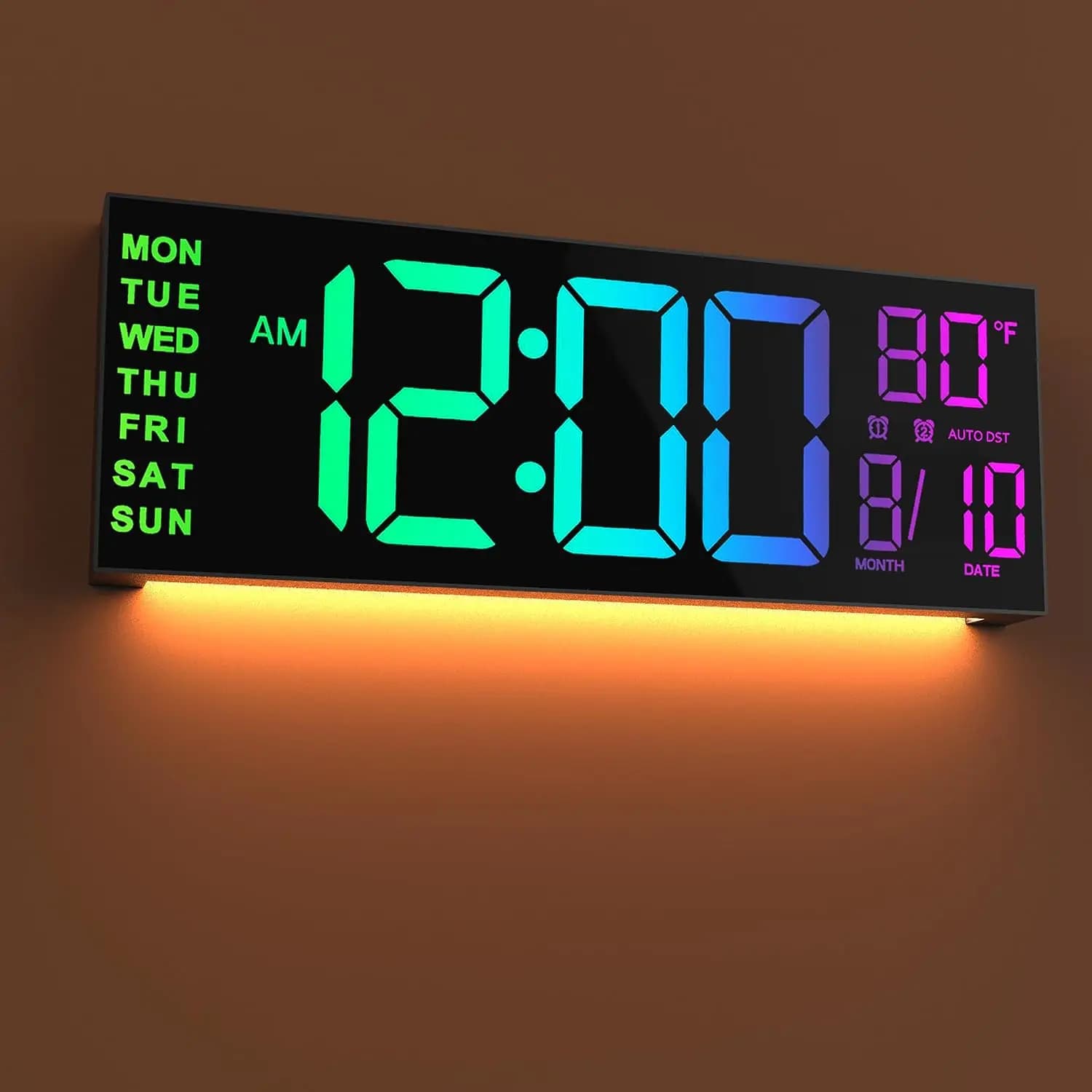 16 inch/39 cm large digital wall clock with remote control Double alarm with large LED screen Dispaly 8 colors RGB Automatic electronic DST