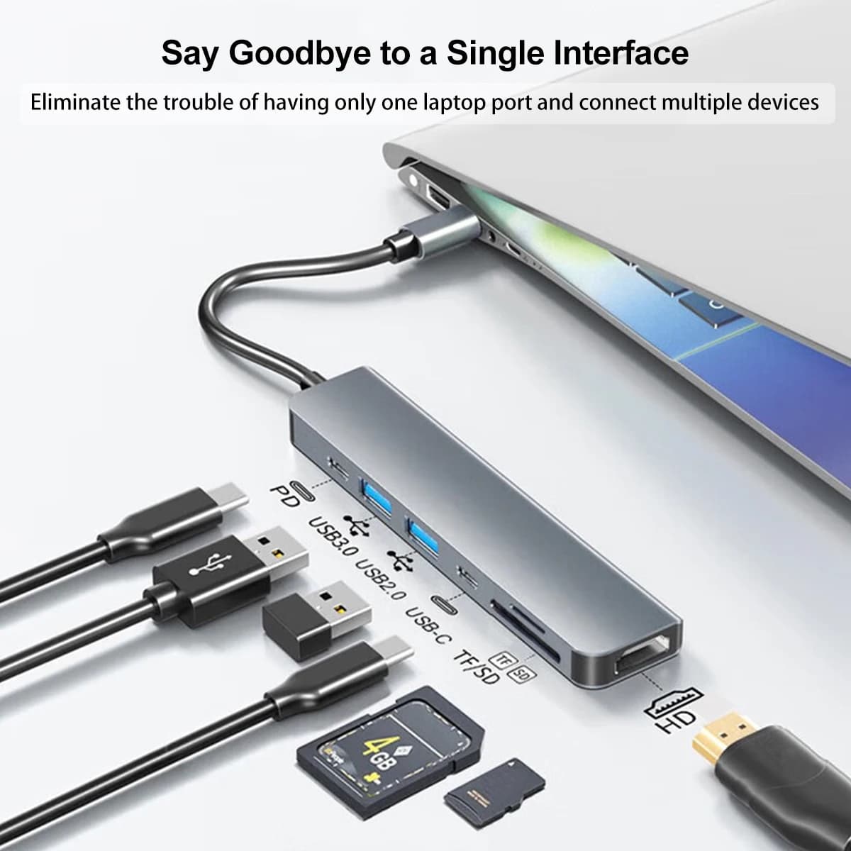 Hub USB 3.0 Tipo C, Docking Station USB C con HDMI 4K 30HZ, Adattatore Tipo C a USB 3.0, Lettore SD TF, Hub PD 87W