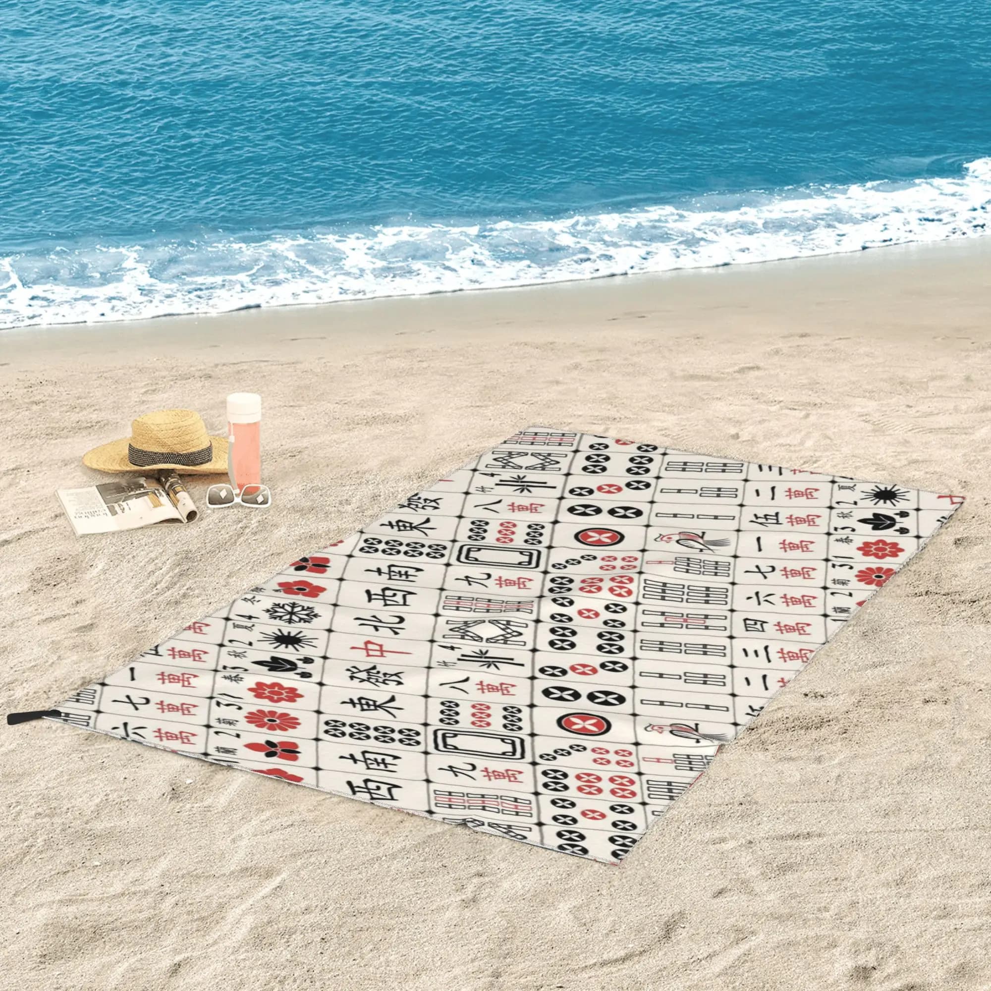 Asciugamano da spiaggia con motivo Mahjong Tile, in morbida microfibra, ad asciugatura rapida, assorbente, per il bagno