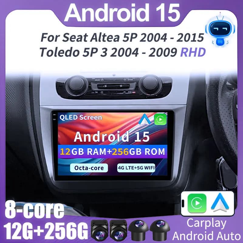 Android 15 Car Radio For Seat Altea XL Toledo 2004-2015 Multimedia Player GPS Navigation DSP Carplay QLED 2K Screen Auto Stereo