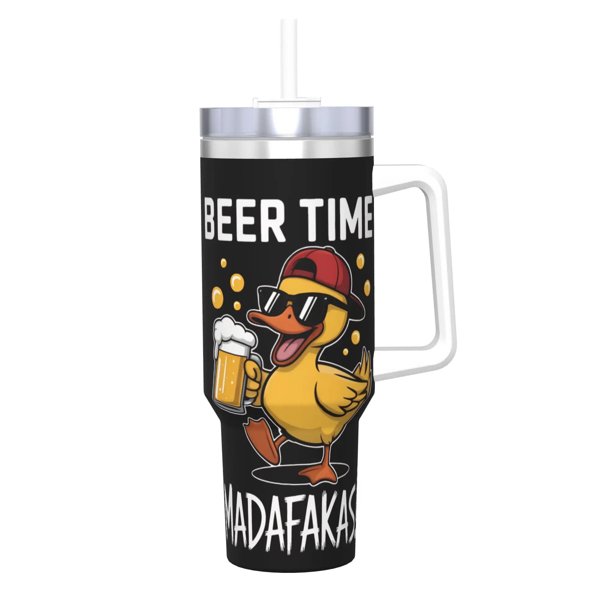Bicchiere Divertente 'Beer Madafakas' con Cannuccia, Tumbler in Acciaio Inox a Doppia Parete con Isolamento Sottovuoto per Bevande Fredde o Calde, 40oz