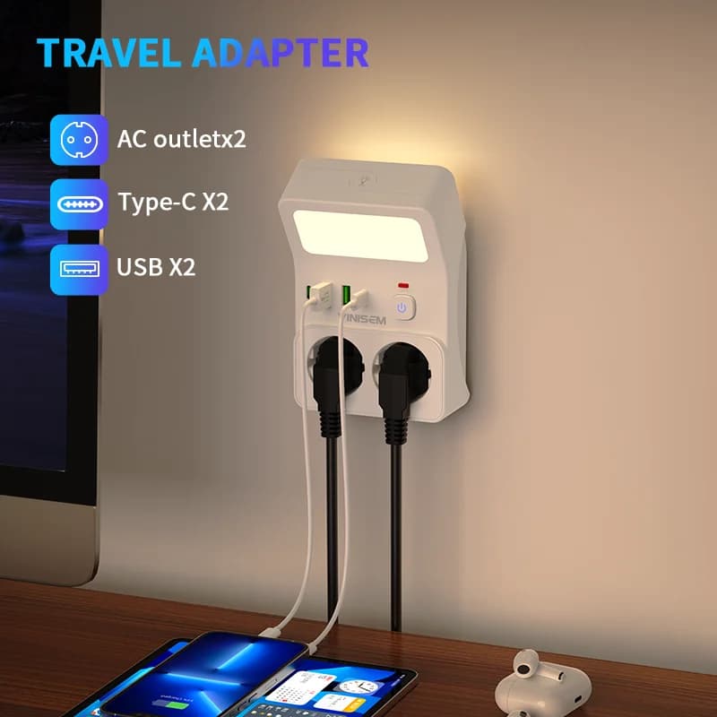 EU Plug socket power strip outlet wall socket power outlet power socket adapter electrical outlet 2 AC Outlets 2 USB 2 Type-C
