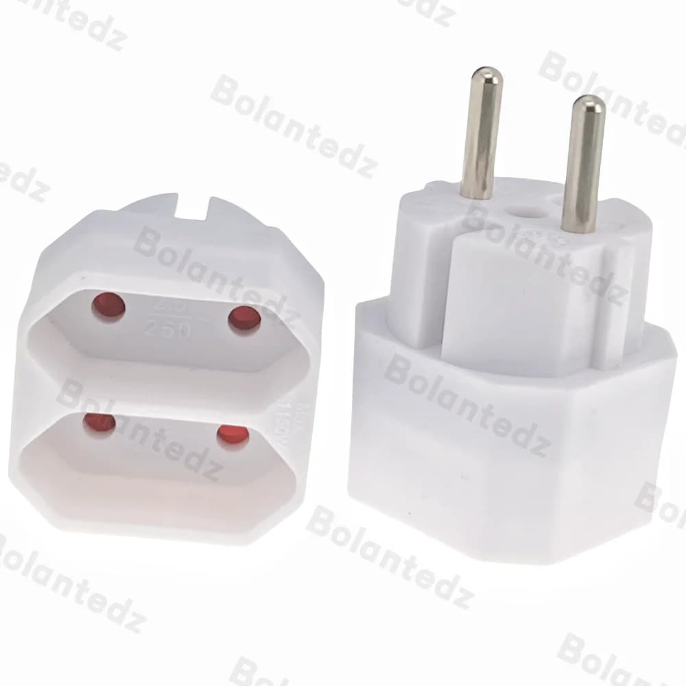 Spina di conversione europea 2 pin Spina da 4,8 mm Turno 4,0 mm 2 fori Presa UE Adattatore di distribuzione dell'alimentazione Spina bianca 16A 250 V