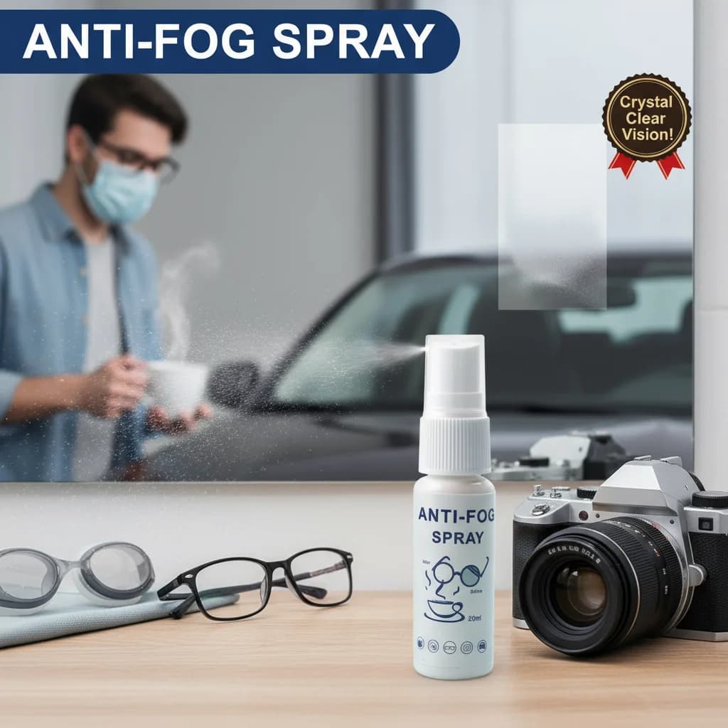 Anti-fog spray for car windscreen glasses, lenses and mirrors, multi-purpose anti-fog cleaner and protective coating agent