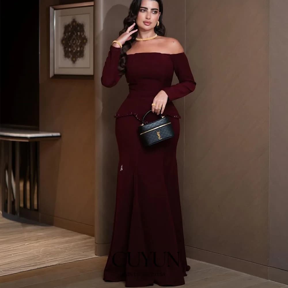 CUYUN Jersey personalizzato Glitter Abiti lunghi a tromba con spalle scoperte Occasioni su misura Abito da sera da donna elegante