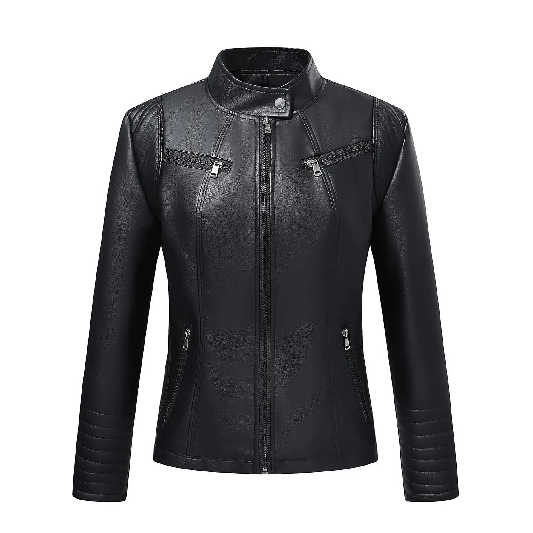 Fashionable Motorcycle Jacket Women's Short PU Leather Coat Slim Fit Stand Collar Spring Autumn Outerwear Stylish Versatile