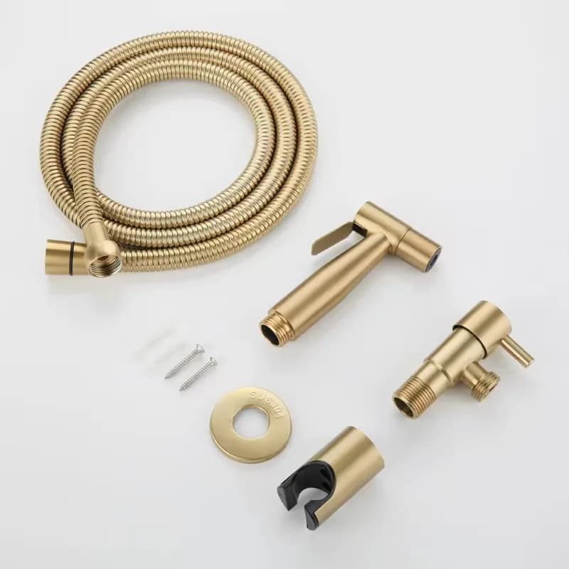 Set bidet in acciaio inossidabile 304 con rubinetto in oro spazzolato nero, spruzzo d'acqua calda e fredda per WC da bagno