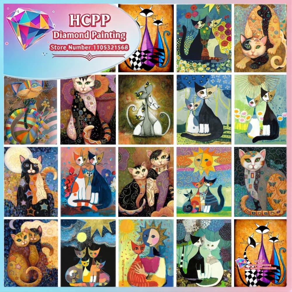 Magical Abstract Cat Diamond Painting Kit Square Round Diamonds 5D DIY Mosaic Cross Stitch Craft Art Exquisite Gift Crafts