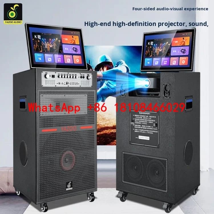 YAZOO Nuovo Design Macchina Karaoke Portatile con Schermo Touch, Altoparlante Trolley da 18 Pollici con Proiettore LED da 22 Pollici