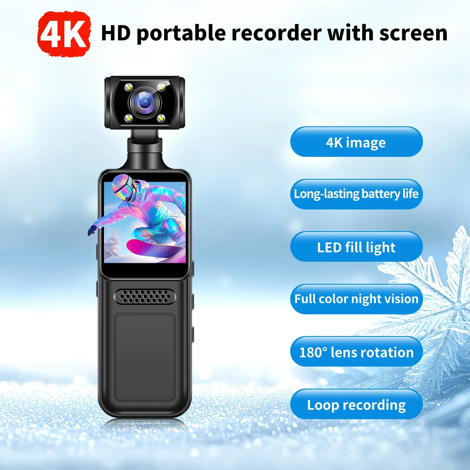 4K Ultra HD 2026 Sports Camera with 180° Rotatable WiFi lens for Vlog, Night vision for Infrareds, DV Sportiva for Bicycle and Car