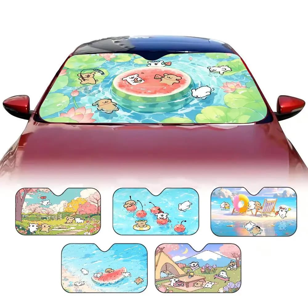 Cute Cartoon Line Dog Windshield Sun Shade For Car SUV Truck Front Window Sun Shade Accessory Visor Protector Shield Cover