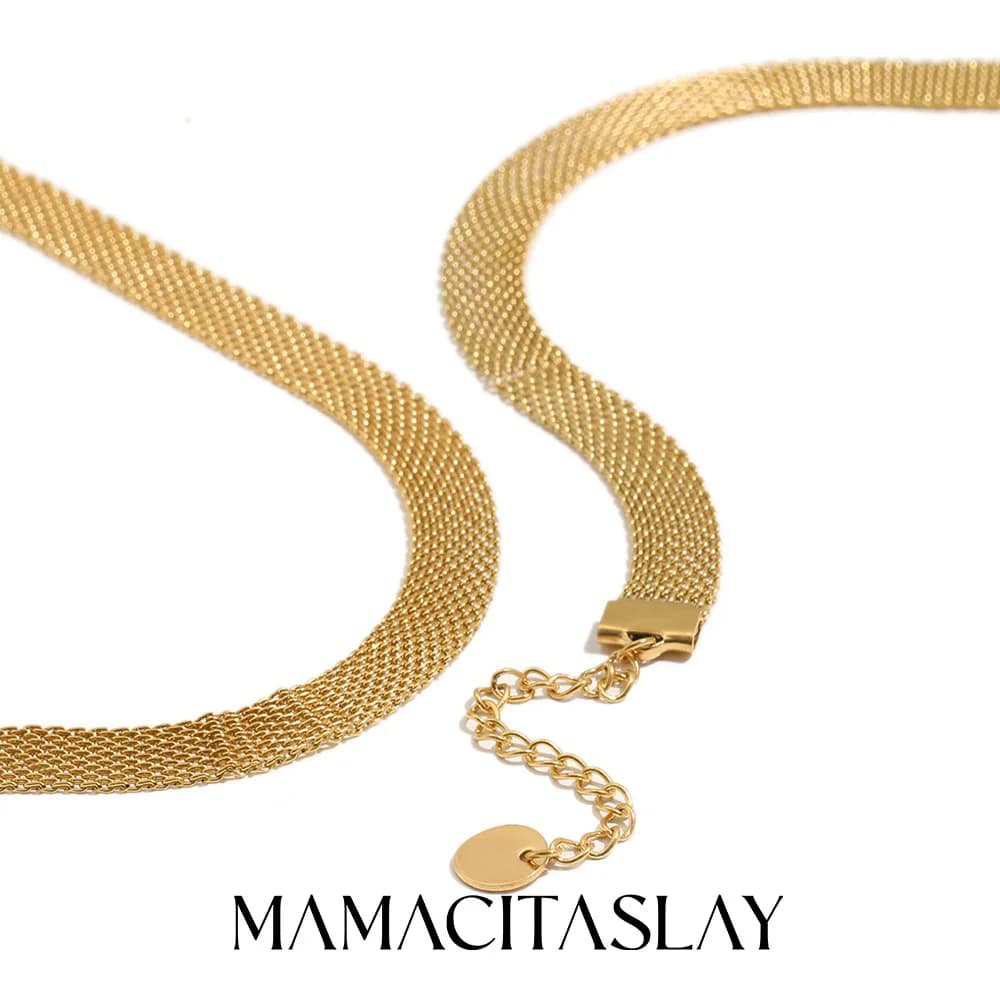 MamacitaSlay Set di Gioielli in Acciaio Inossidabile 316L con Collana e Bracciale a Catena in Maglia Placcata Oro 18K Impermeabile per Uso Quotidiano Femminile