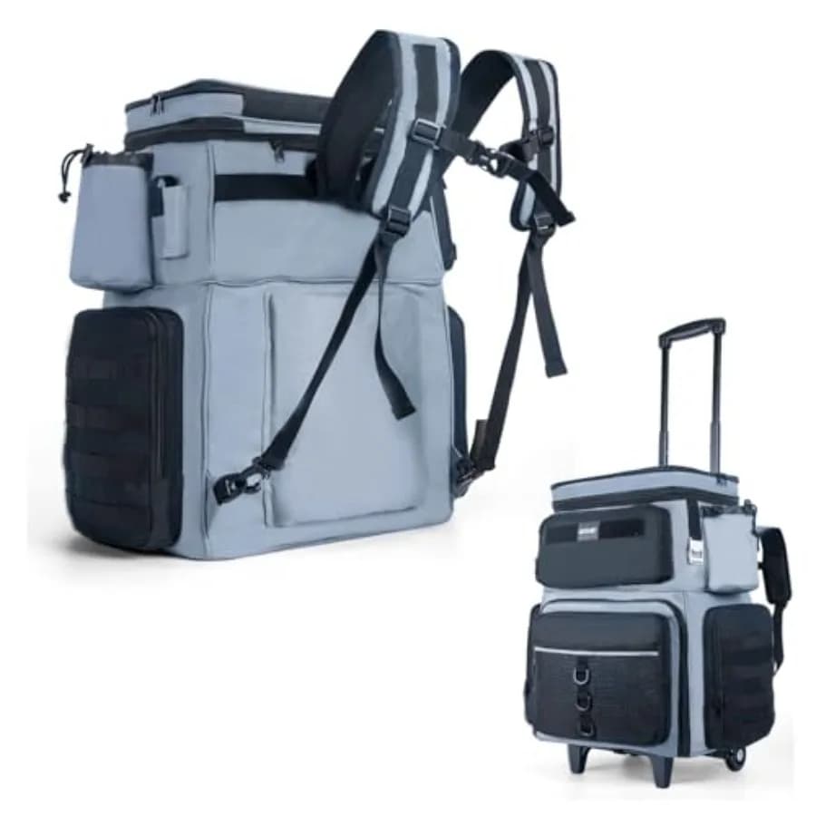 Fishing bag with wheels 66L with Refrigerant compartment, Large Fishing bag with wheels for 5 trays 3700, Non-included trays, Water resistant Salad