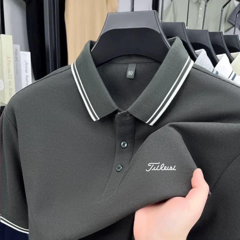 Polo a righe da uomo a maniche corte con stampa golf, top estivo 2026 nuovo, 100% cotone, confortevole, traspirante, casual